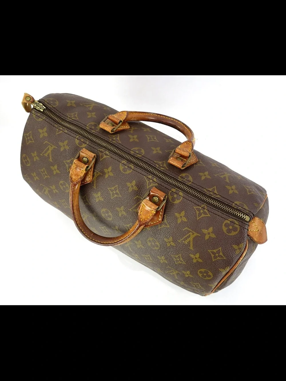 Louis Vuitton Brown Monogram Canvas Satchel with Tan Leather Trim